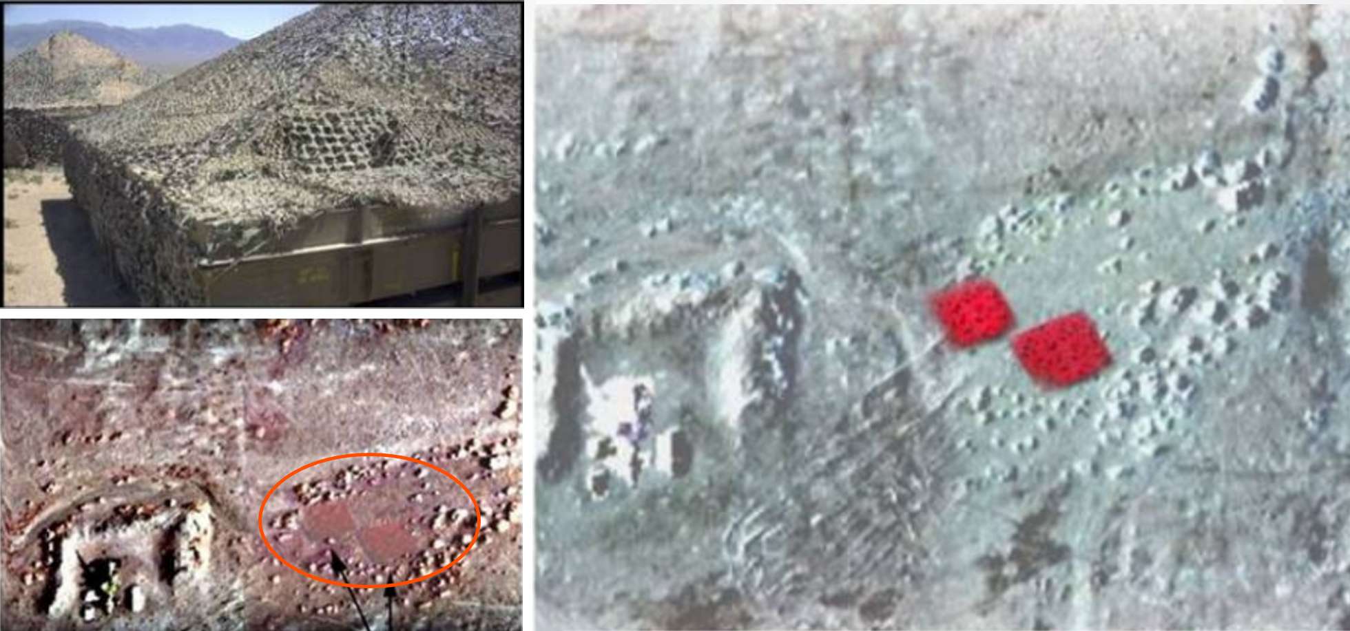 Figure 11: A SWIR HSI camera was used for the detection of camouflaged targets. Whilst the colour of the material blends into the surroundings, a SWIR camera detects the material only. Image courtesy of SPECTir