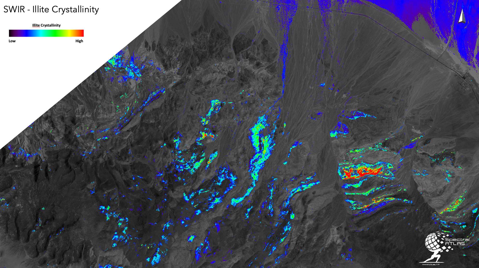 Figure 6: SWIR mapping of Illite crystallinity to better understand the metamorphosis phases of the mineral.