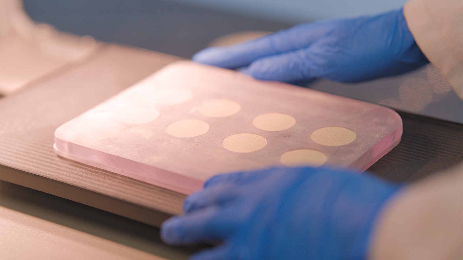 Catalyst samples being positioned for hyperspectral scanning
